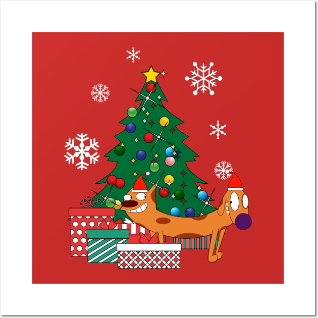 Catdog Around The Christmas Tree Wall Art by Nova5